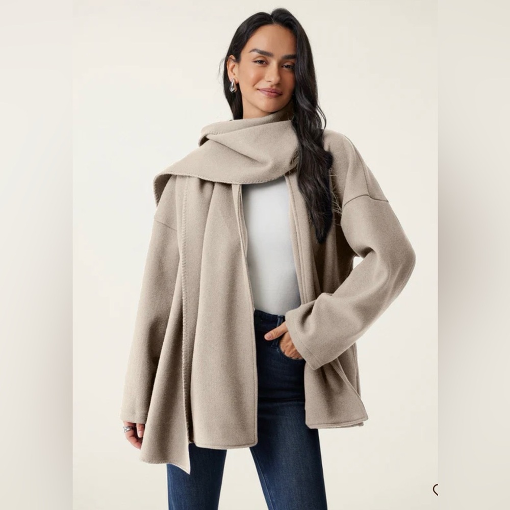 OGL CashSoft Oversized Scarf Jacket Heather Oatmeal